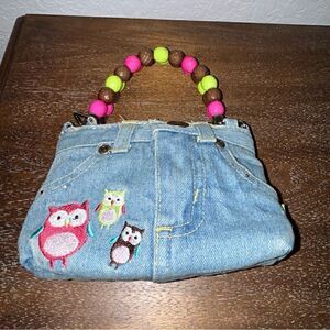 Bootie Bags Owl Denim Print Bead Mini Bag